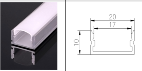Perfil para tira led 220 voltios 20x10mm ancho 2 metros