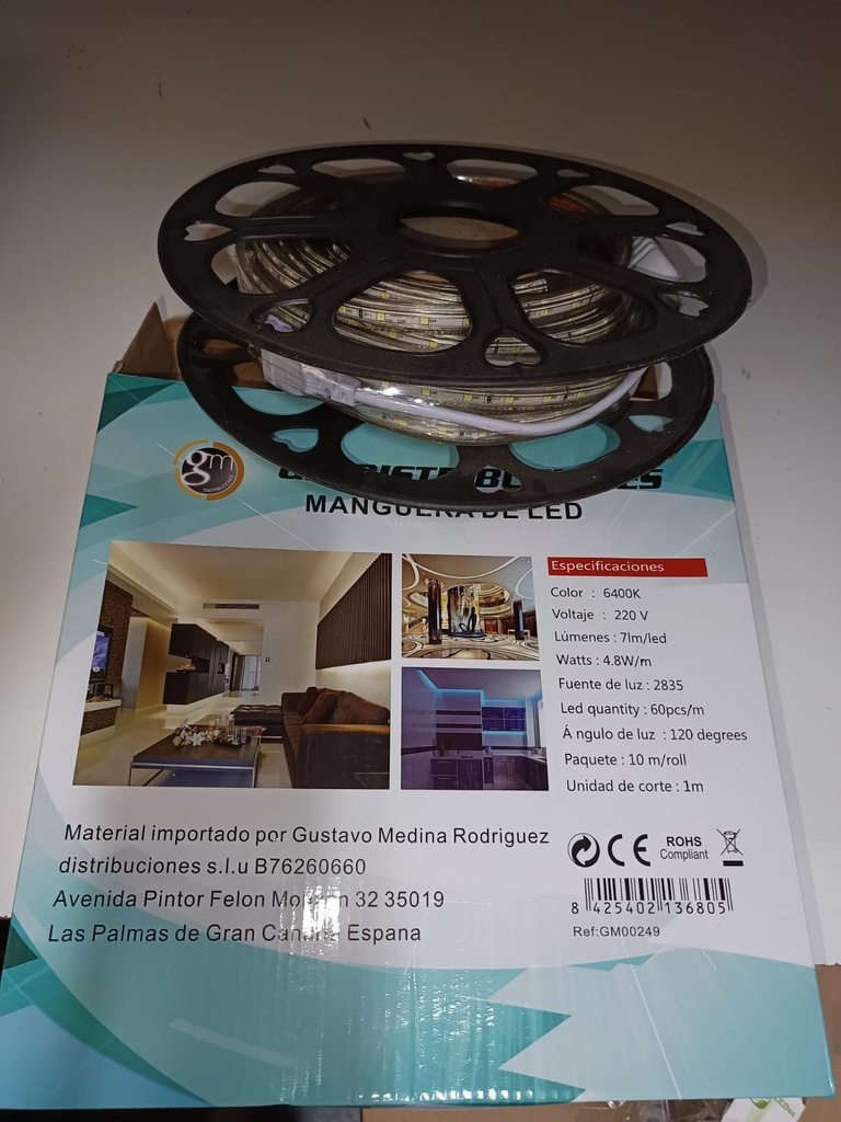 Tira led 28x35mm ip65 4.8w 7lm/chip 220v 6000K 10m (60 LED x METRO)