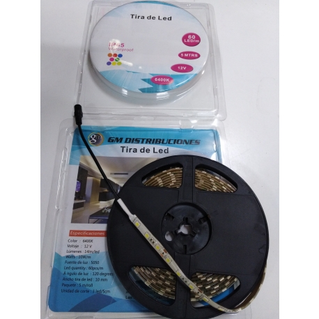 Tira led 28x35mm ip65 60 4.8w 7Lm/chip  12v 4000K 5m. (60 LED x METRO)